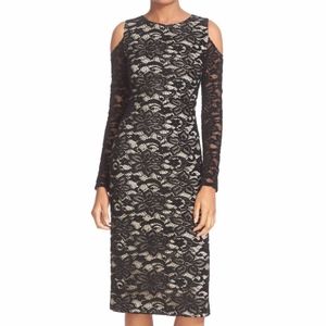 NWT $395 Alice + Olivia Black Laila Cold Shoulder Body-Con Lace Dress - 0 + 2!